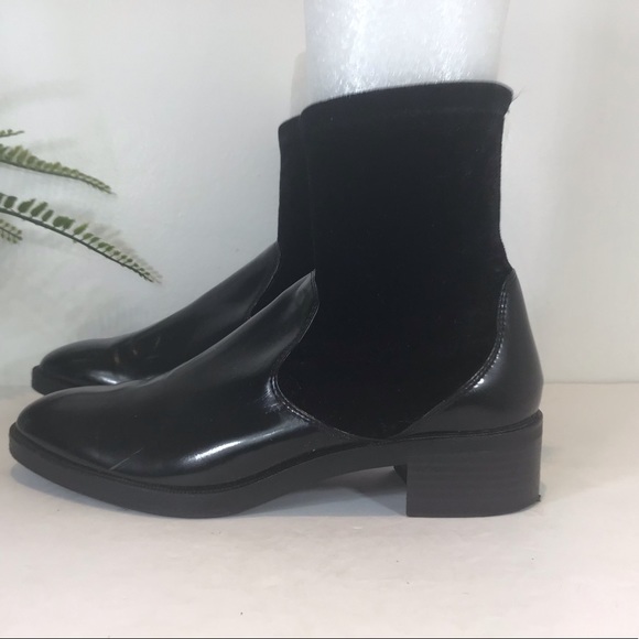 ZARA BASICS COLLECTION CONTRAST BLK PATENT VELVET ANKLE BOOTS EUR SZ 39 US 8.5 - Picture 5 of 9